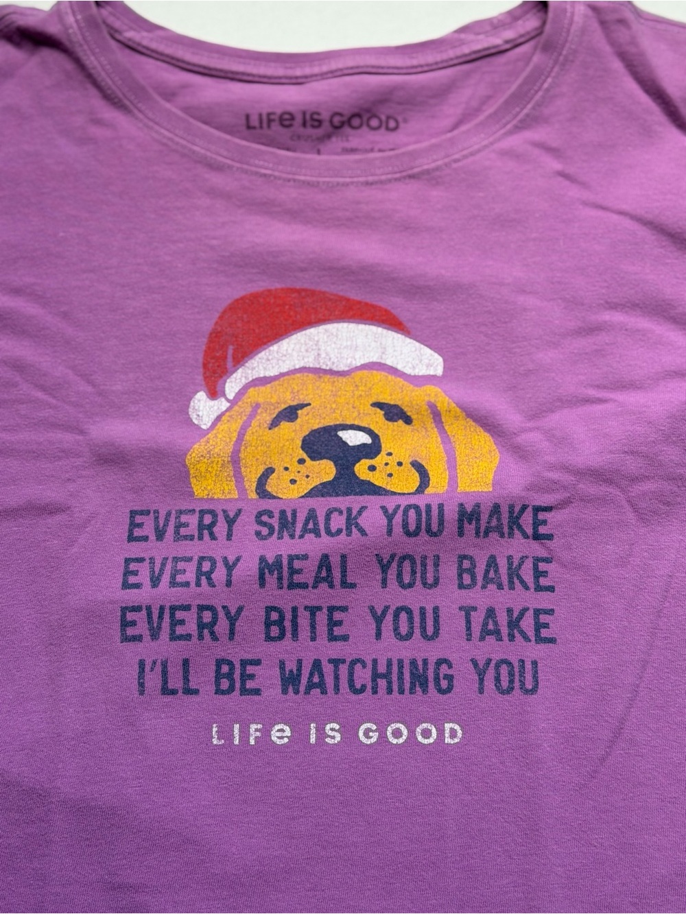 Life is Good Women’s L Purple Christmas Santa Dog Lab Long Sleeve